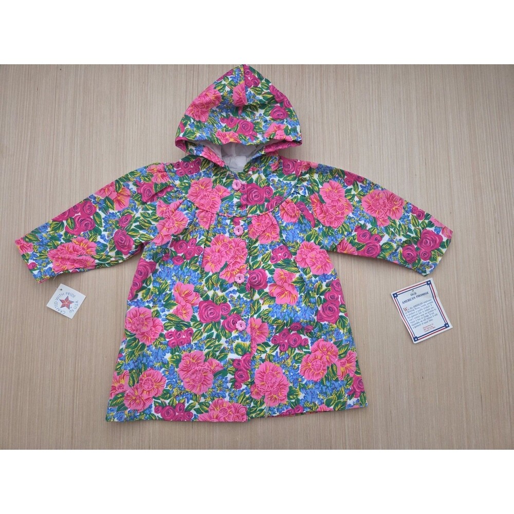 Vintage Winning Moves 3T Floral Button Hooded Jacket Colorful Made in USA NWT